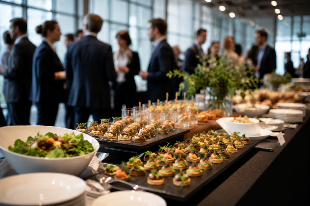 Corporate reception with passed hors d'oeuvres and chef stations